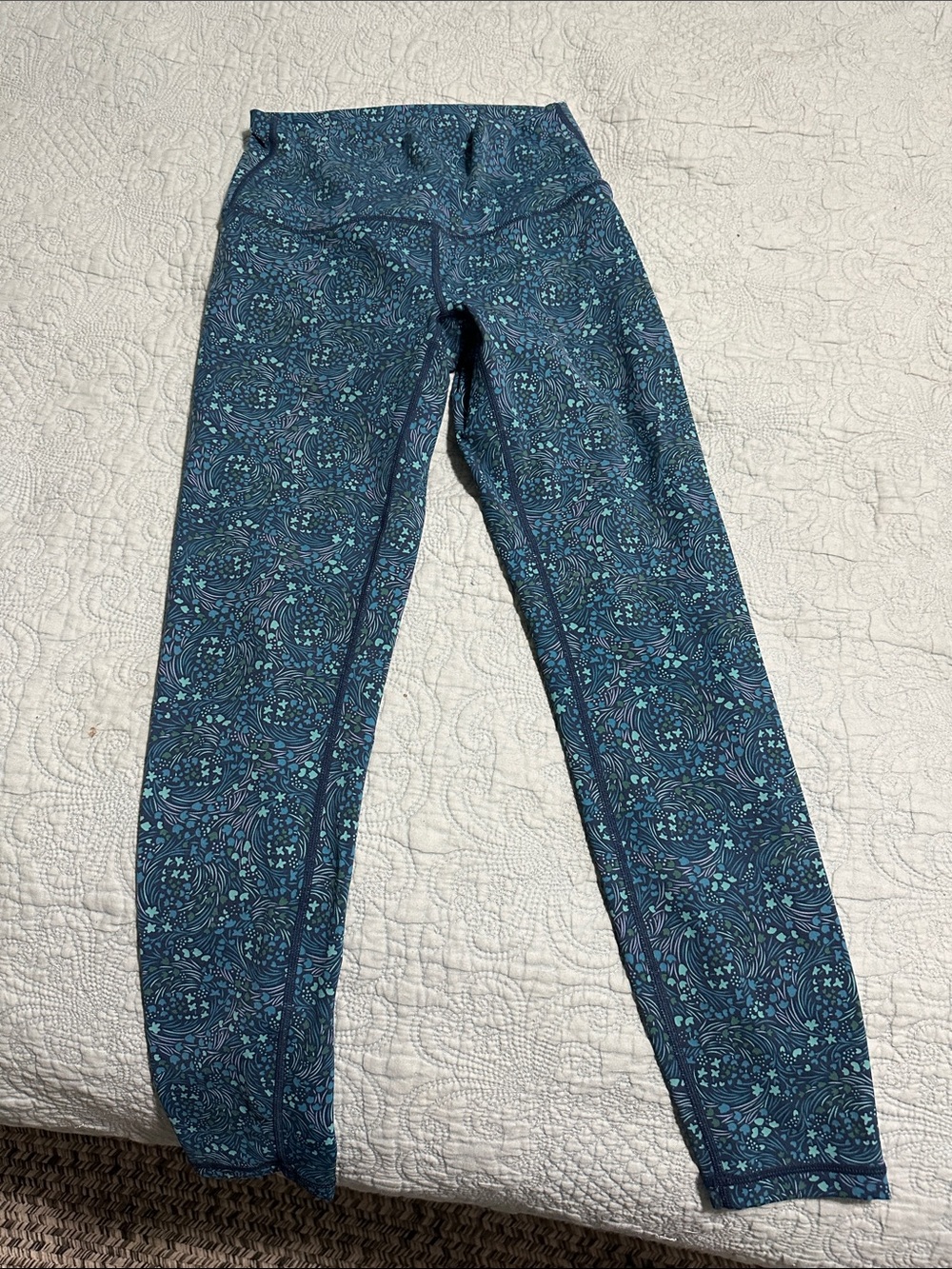 ZYIA Teal & Navy Swirl Print High-Rise Leggings